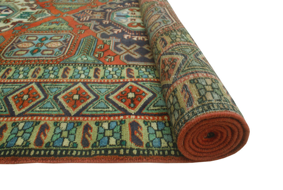 Fine Vintage Distressed Doriana Rust/Navy Runner, 5'4x10'2