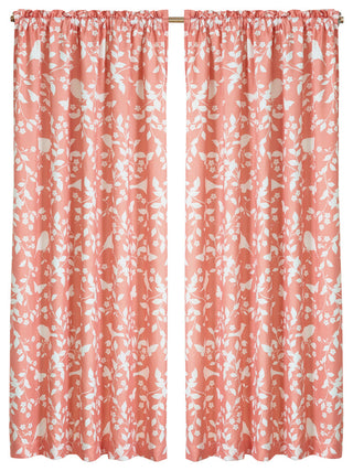 Printed Microfiber Birdsong Curtains, Set of 2, Coral