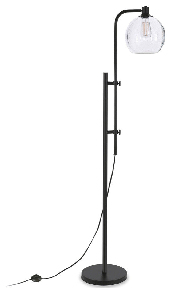 68" Black Adjustable Reading Floor Lamp With Clear Seeded Glass Globe Shade