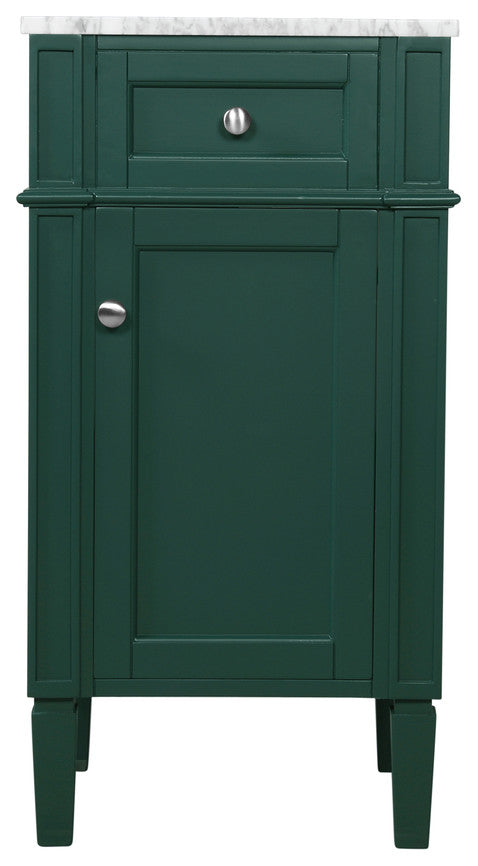 Home Living Vanity with Carrara White Marble Countertop, Green, 18", Single Sink