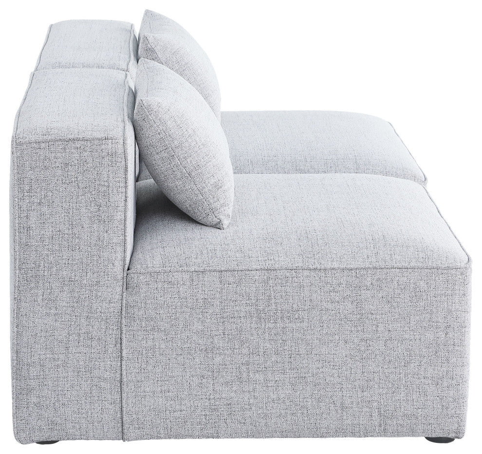 Cube Upholstered Modular Sofa, Gray, 2-Piece: 2 Armless Chair, Linen Texured Fabric