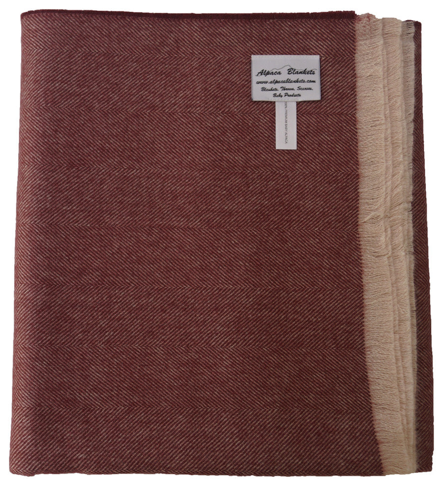 100% Premium Baby Alpaca Paris Herringbone Throw/Afghan, All Natural, Red