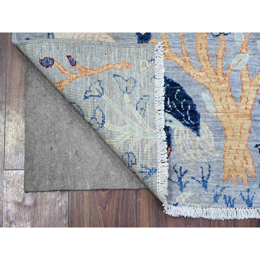 Chrome Gray 100% Wool Afghan Peshawar Hand Knotted Runner Rug, 2'6"x7'10"
