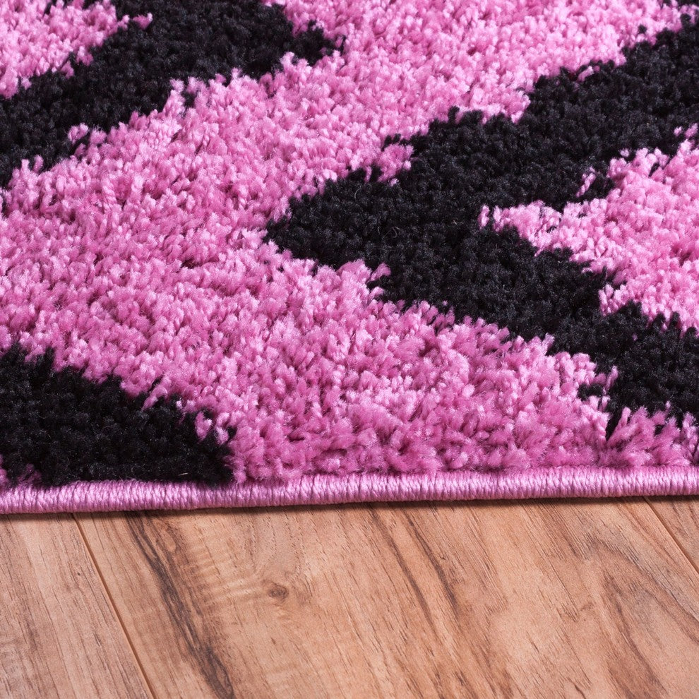 Well Woven Madison Shag Passion Chevron Rug, Fuchsia, Runner Area Rug