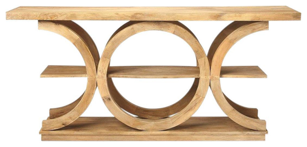 Contemporary Mango Wood Console Table, 3 Shelves