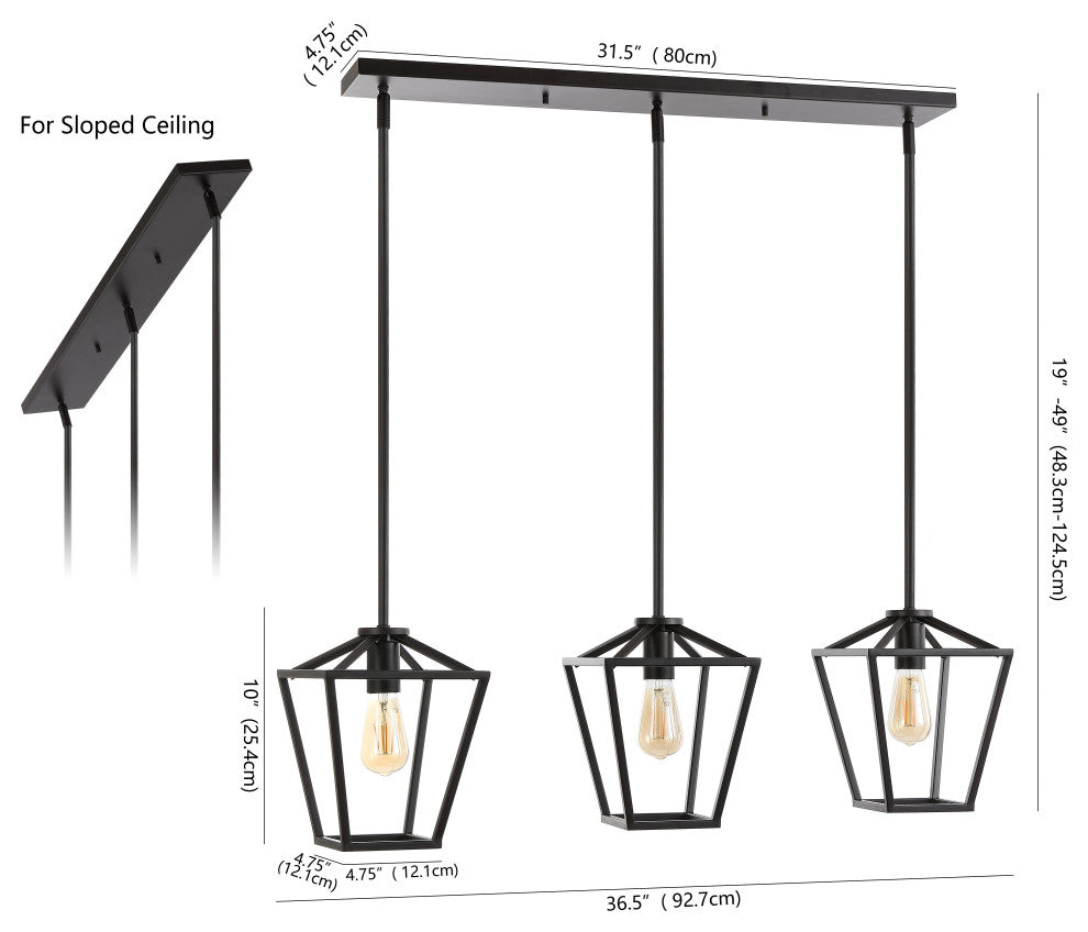 Grace Industrial Farmhouse Iron LED Pendant, Oil Rubbed Bronze, 3-Light