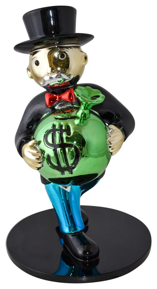 Vibrant Monopoly Man Holding Money Bag Resin Statue Small Size: 10" x 10" x 16
