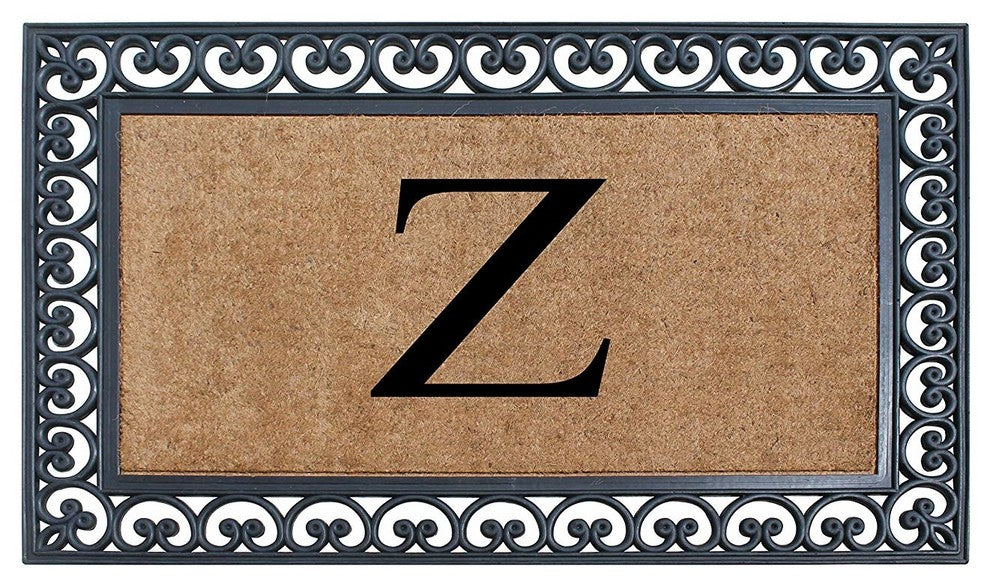 A1HC Black Rubber and Coir Paisley Border Monogrammed Double Doormat, 30"X48", Z