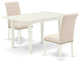3Pc Dinette Set, Nail Head Chairs, Butterfly Leaf Table, Linen White