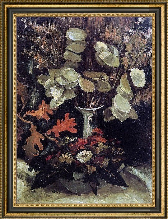 Vincent Van Gogh Vase with Honesty Framed Premium Canvas Print, 16"x24"