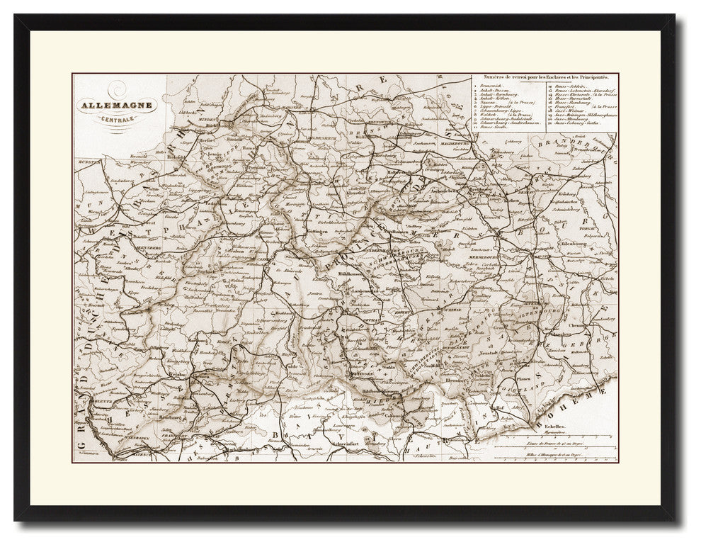 Central Germany Vintage Sepia Map Canvas Print, 28"x37"