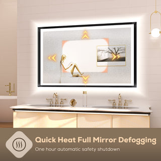 LED Vanity Mirror With Lights Metal Framed Front & Backlit, Dimmable, Black, 48x36