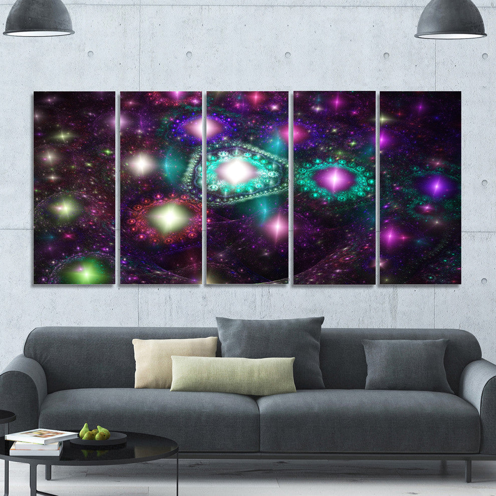 Far Bright Colorful Space Galaxy, Abstract Canvas Art Print, 60"x28", 5 Panels