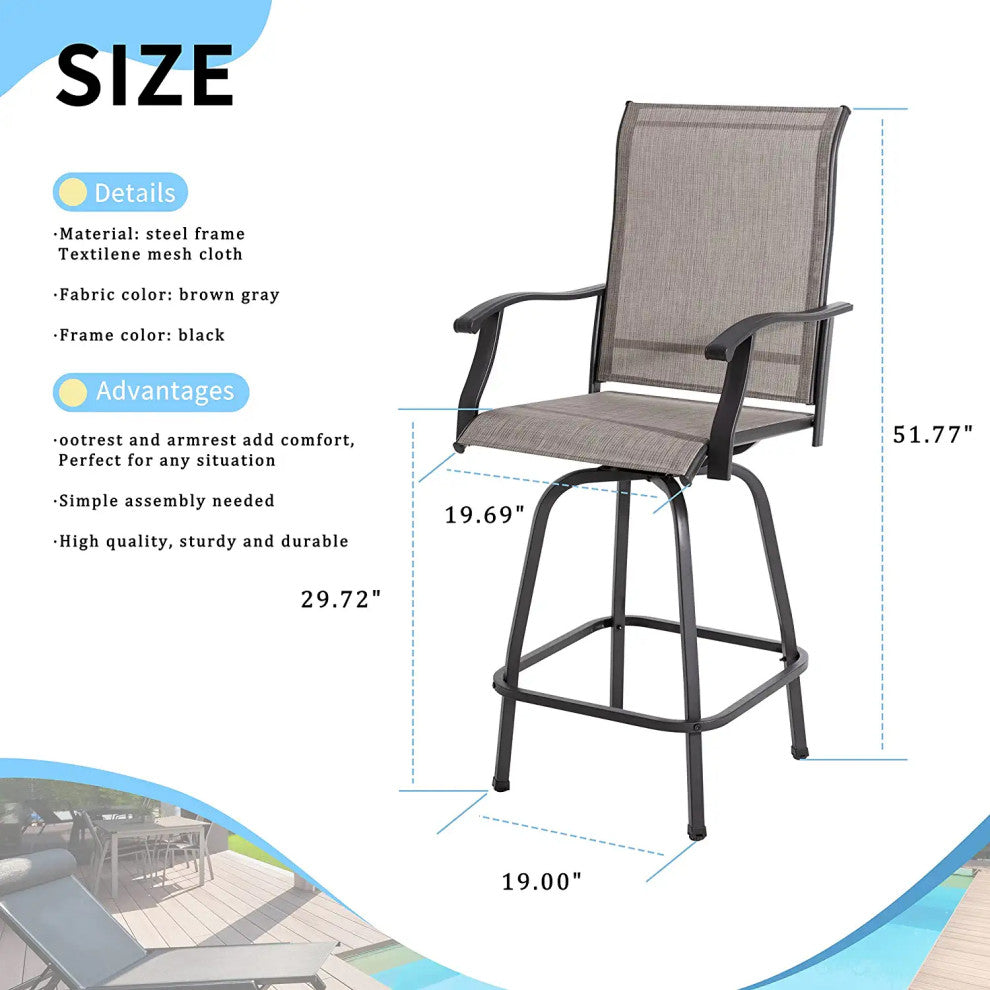 Durable 2-Pack Outdoor Bar Stools with Metal Frame and Breathable Sling Seat