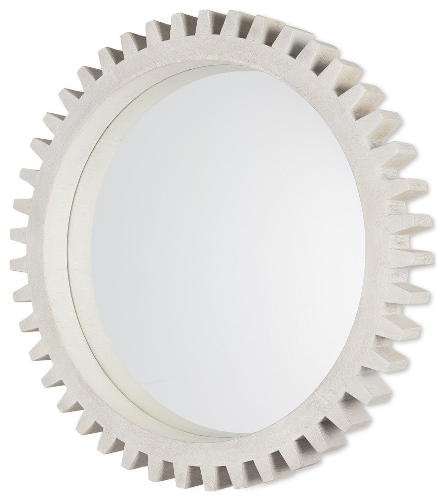 Sundance Off-White Solid Wood Frame Round Cog Mirror, 36"