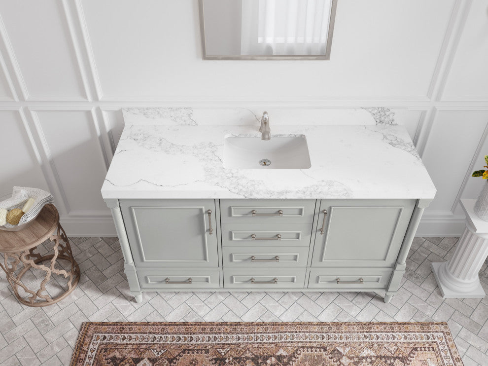 Aberdeen 60 Single Bathroom Vanity in Coventry Gray 2" Carrara Quartz
