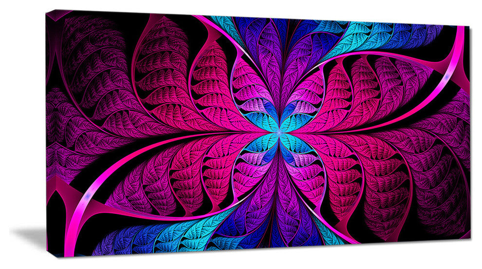Bright Pink Fractal Stained Glass, Oversized Abstract Canvas Art Print, 60x28