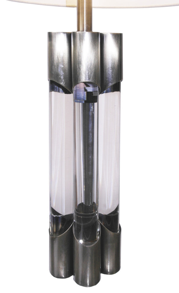 Clear Crystal Table Lamp, Antique Brass