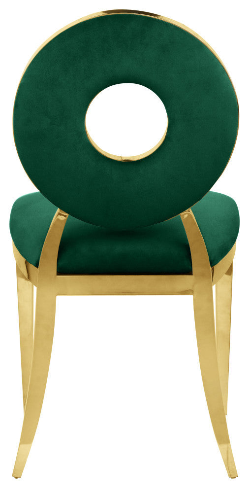 Carousel Upholstered Dining Chair, Set of 2, Green Velvet, Gold Finish