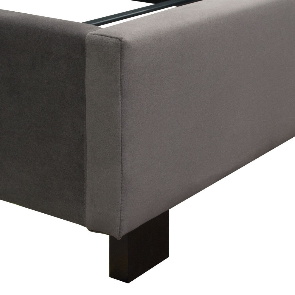 Eastern King Tufted Bed With Vintage Wing, Smoke Gray Velvet