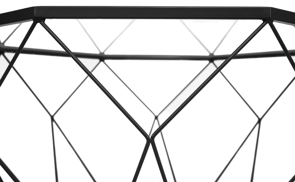LeisureMod MD31BL Malibu Large Octagon Glass Black Coffee Table Geometric Base