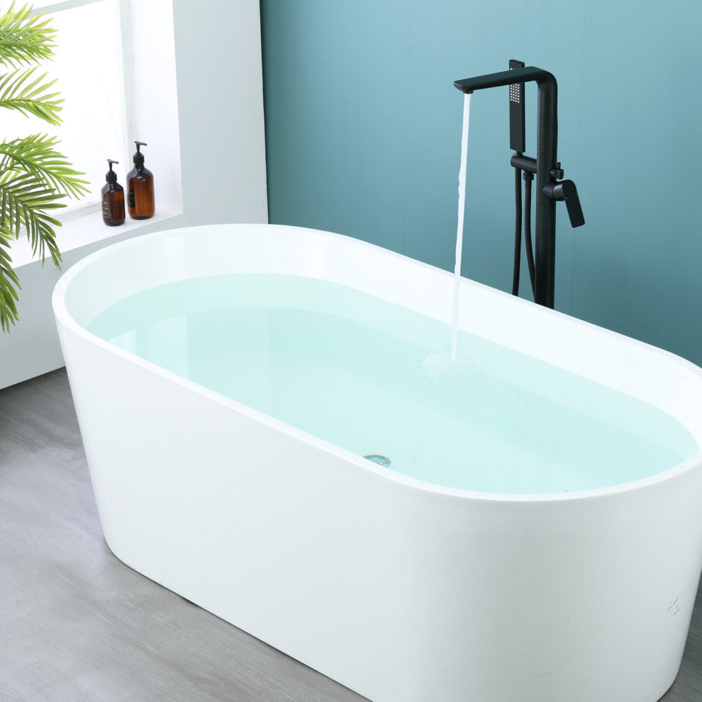 Wellfor Freestanding Faucet, Swivel Spout and Handheld Shower, 2 Handles, Matte Black