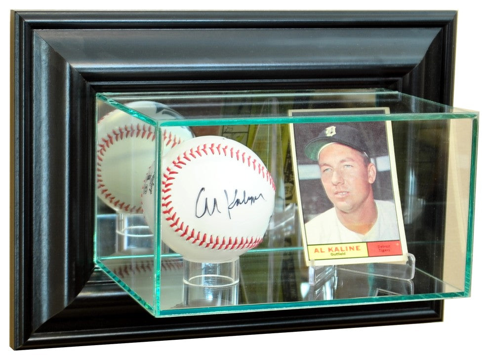 Wall Mounted Card and Double Baseball Display Case, Black