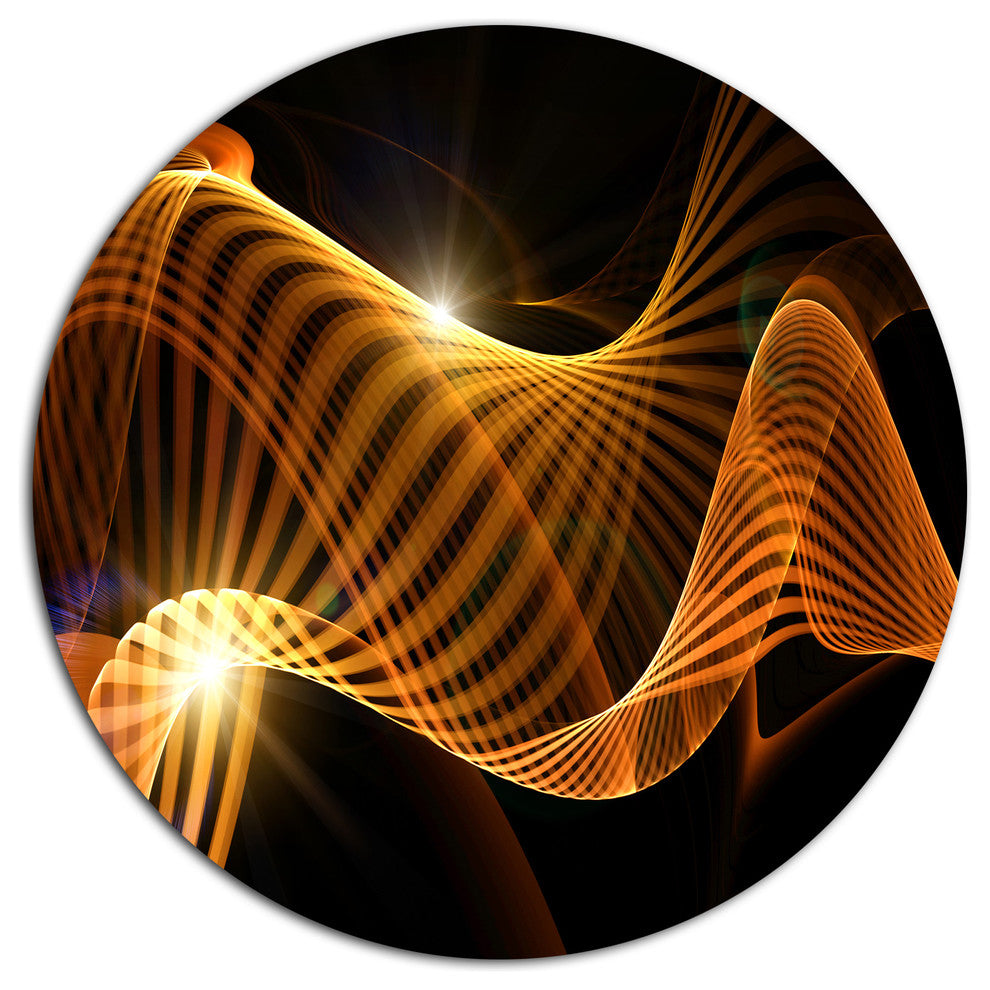 Yellow 3D Shaped Fractal Design, Abstract Disc Metal Wall Art, 11"