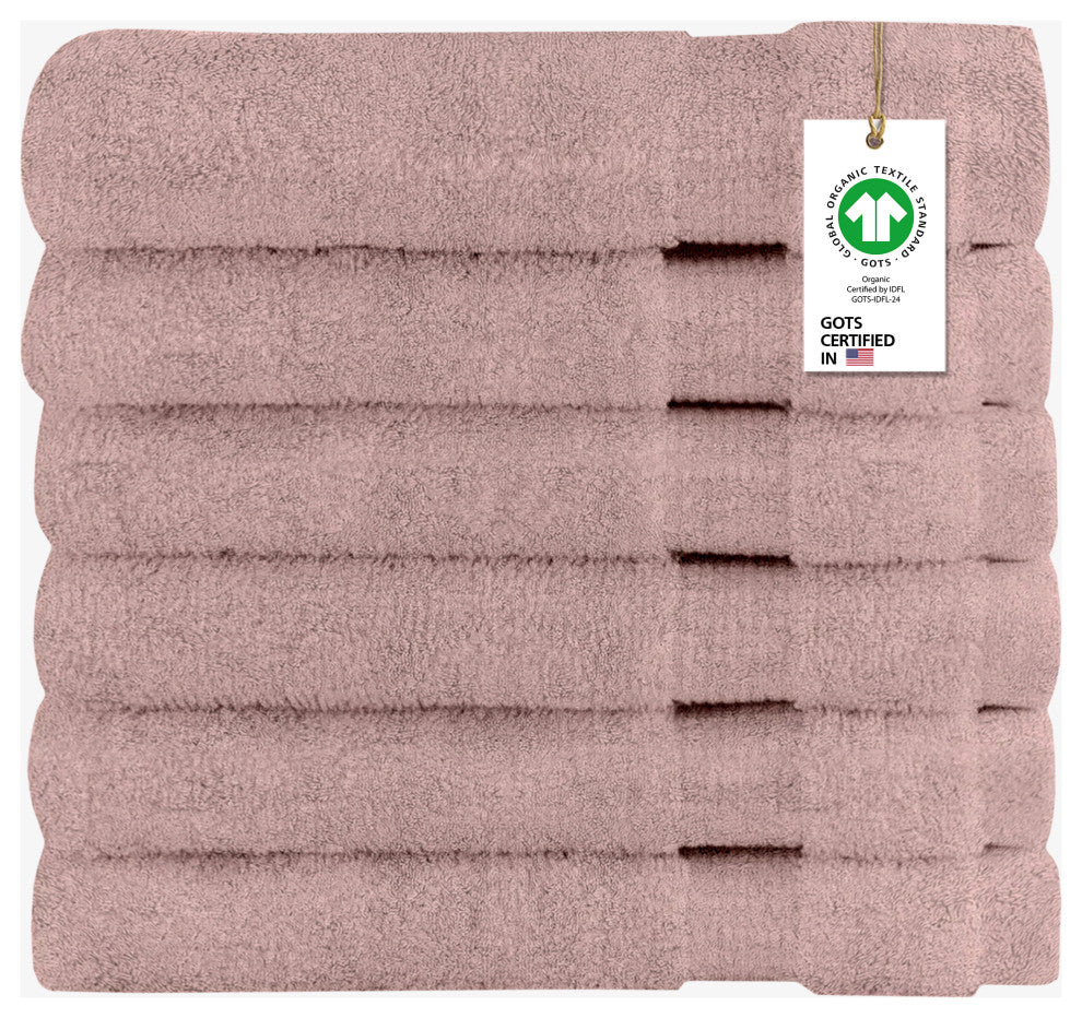 Delara Washcloths Set 100% Organic Cotton, GOTS Certified Absorbent, Rose Dust, 6 Pack