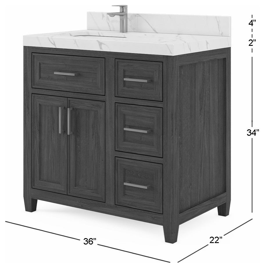 Santa Monica 36 Left Offset  Bath Vanity in Whitewashed Teak 2" Carrara Marble