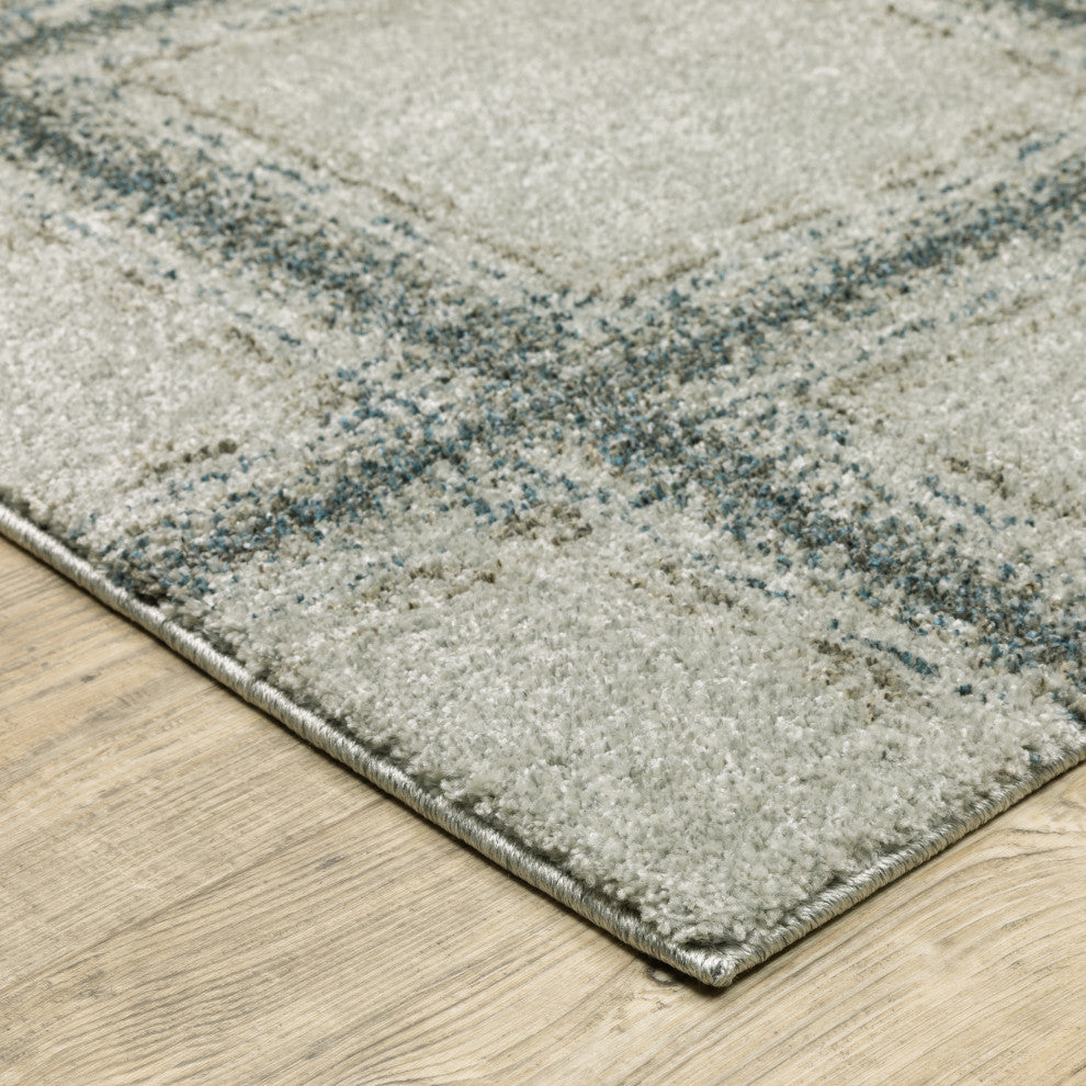 Alistair Casual Geometric Grey/ Teal Indoor Area Rug, Grey, 9'10"x12'10"