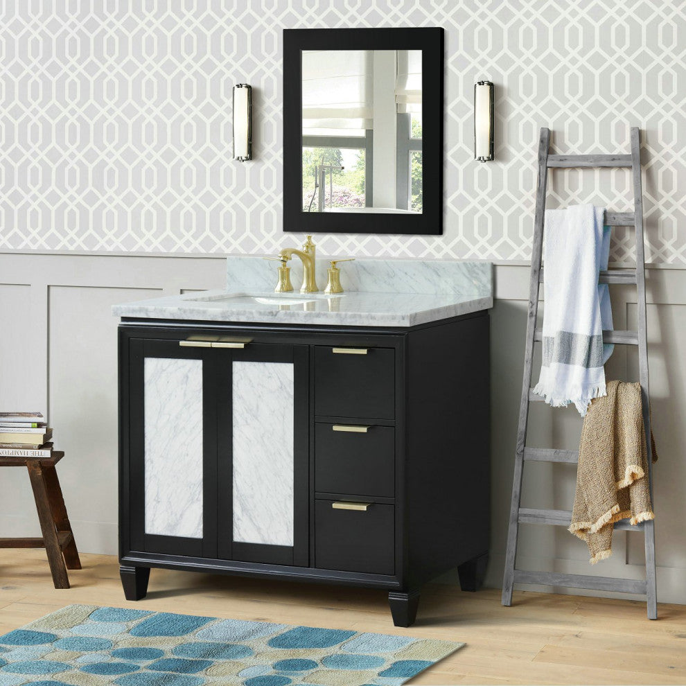 43" Single Vanity, Black Finish With White Carrara
