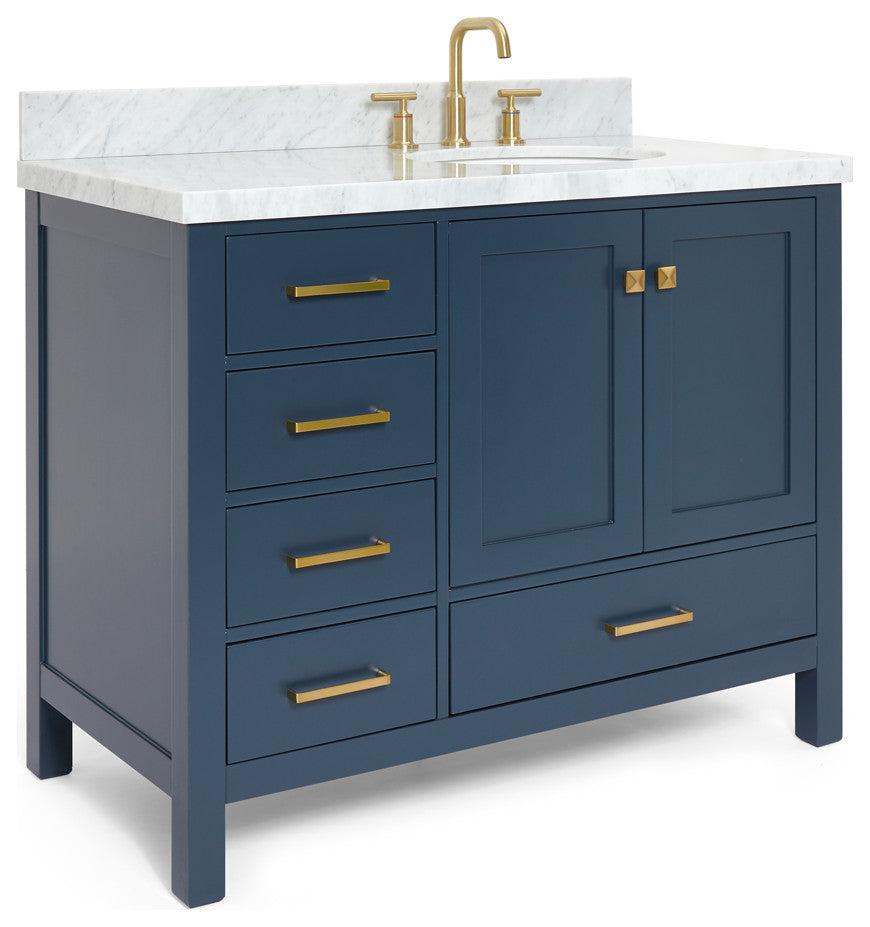 Ariel Cambridge 43" Right Offset Oval Sink Midnight Blue Vanity, No Mirror