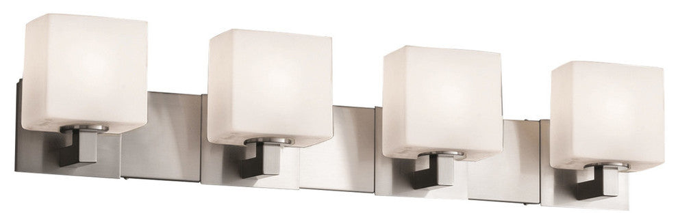 Fusion Modular 4-Light Bath Bar, Rectangle, Brushed Nickel, Opal Shade