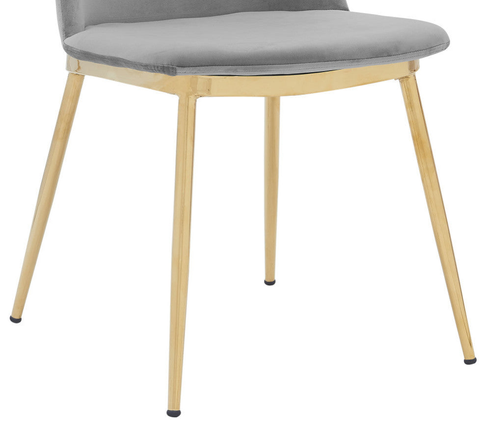 Messina Gray Velvet and Gold Metal Leg Dining Room Chairs, Set of 2