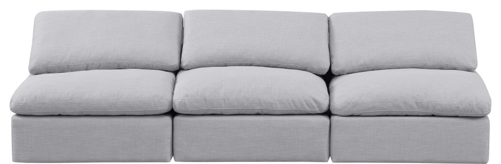 Indulge Upholstered Modular Sofa, Grey, 3-Piece: 3 Armless Chair, Down Stuffed Linen Textured Fabric