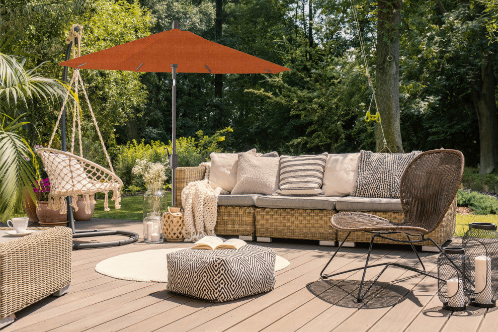 9' Round Push Tilt Market Umbrella, Antique Bronze frame, Sunbrella, Rust