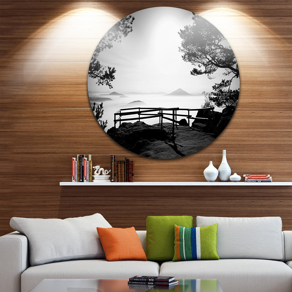 Full Moon Autumn Midnight In Black, Landscape Round Metal Wall Art, 36"