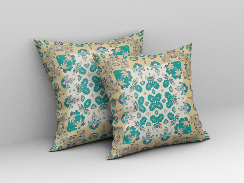 16" Yellow Green Rose Box Indoor Outdoor Zippered Throw Pillow
