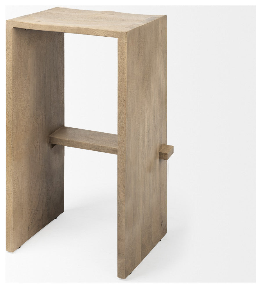 30" Minimal Light Brown Wood Bar Stool