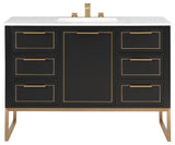 Markham 48" Bathroom Vanity, Midnight Black/Satin Brass, 48", Marble Countertop