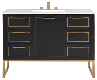 Markham 48" Bathroom Vanity, Midnight Black/Satin Brass, 48", Marble Countertop