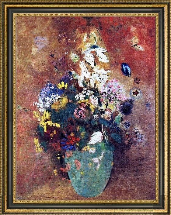 Odilon Redon Green Vase Framed Premium Canvas Print, 18"x24"