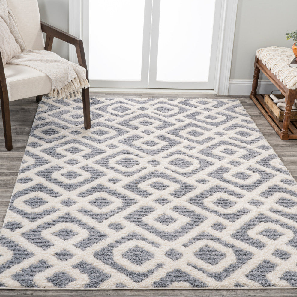 Astrid Retro Trellis High-Low Cream/Gray 8'x10' Area Rug