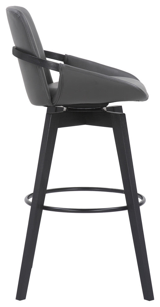 Baylor Swivel Wood Stool, Faux Leather, Gray/Black, 30" Bar Height