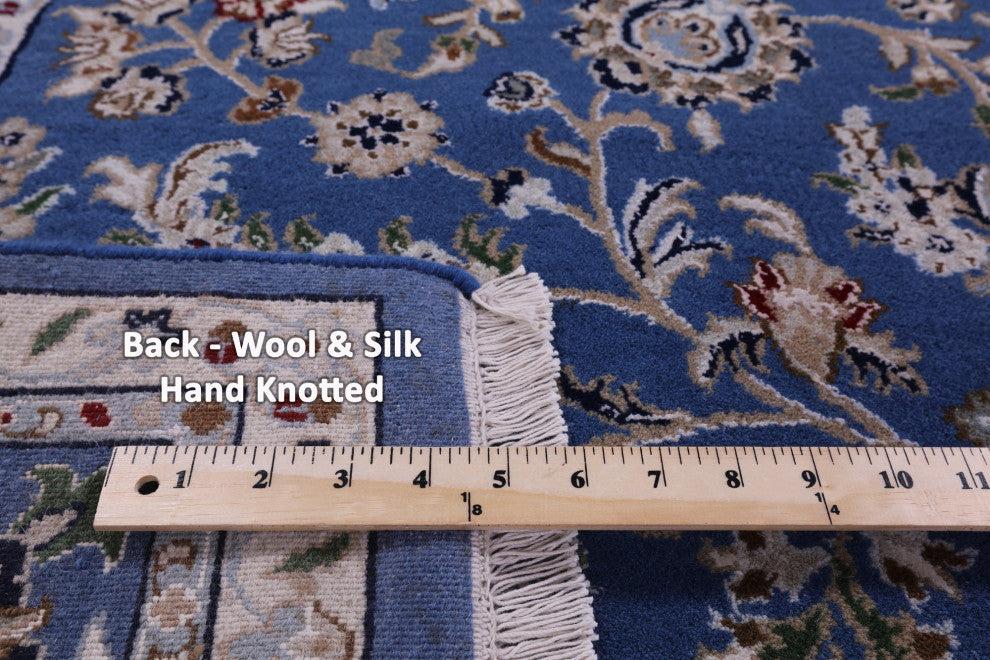 7' Square Handmade Persian Nain Wool & Silk Rug - Q15987