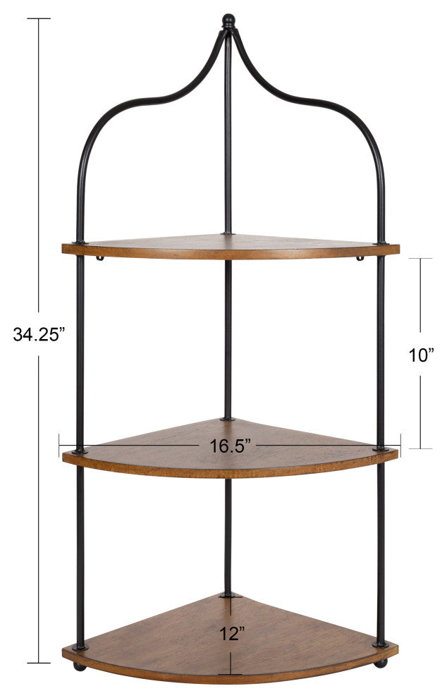 Walters Corner Shelf, Rustic Brown/Black, 17"x12"x35"