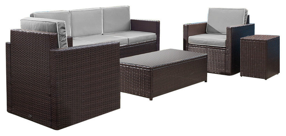 Palm Harbor 5-Piece Outdoor Wicker Sofa Conversation Set, Cushions Gray