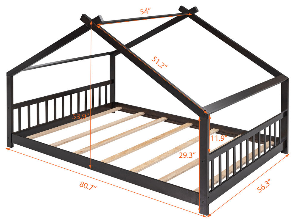 Gewnee Full Size House Bed Wood Bed in Espresso