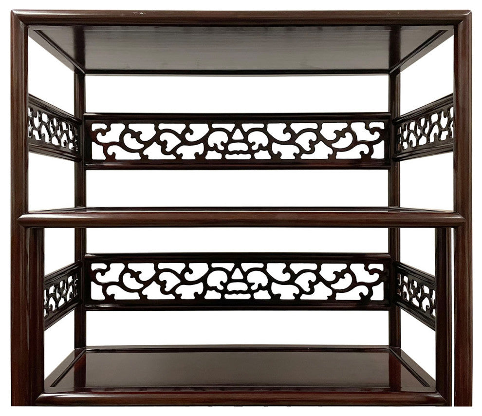 Consigned 20th Century Chinese Hand Carved Rosewood Book Shelf/Display Cabinet